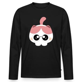 Bubblegum-Augen-Katze - Männer Premium Bio Langarmshirt - Schwarz - Vorne - Nico (187cm)