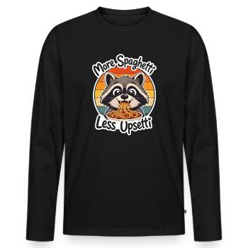 Plus de spaghettis moins d’upsetti - T-shirt manches longues Premium bio Homme - noir - Devant - Nico (187cm)
