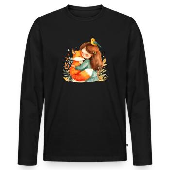 Animal Lover with Fox & Bird – Cute Comic Motif - Men's Premium Organic Long Sleeve Shirt - black - Front - Nico (187cm)
