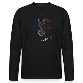 France, cœur aux couleurs françaises, France - T-shirt manches longues Premium bio Homme - noir - Devant - Nico (187cm)