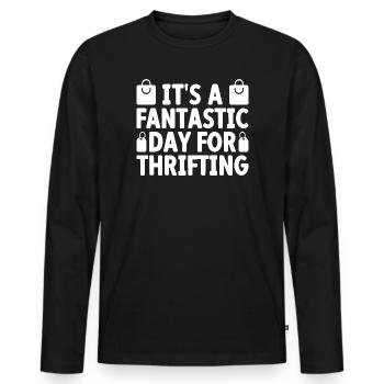 Journée fantastique dans une friperie pour l’amour friperie - T-shirt manches longues Premium bio Homme - noir - Devant - Nico (187cm)