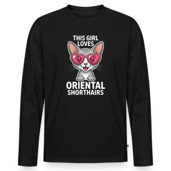 Cadeau de chat en plaisanterie sur les expressions orientales à poil court - T-shirt manches longues Premium bio Homme - noir - Devant - Nico (187cm)