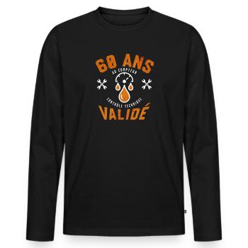 60 Ans au Compteur Validé - cadeau papa - senior - T-shirt manches longues Premium bio Homme - noir - Devant - Nico (187cm)