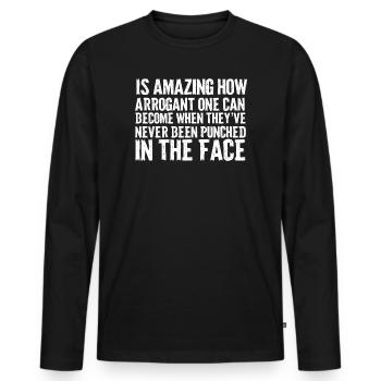 Typographie en gras jamais perforée - T-shirt manches longues Premium bio Homme - noir - Devant - Nico (187cm)