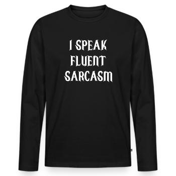 JE PARLE COURAMMENT LE SARCASME - T-shirt manches longues Premium bio Homme - noir - Devant - Nico (187cm)