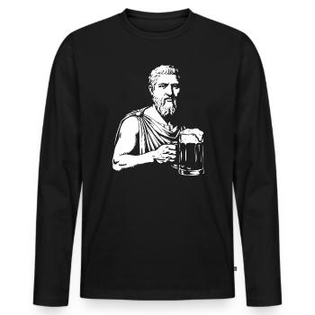 Ancien Sage avec une chope de bière - T-shirt manches longues Premium bio Homme - noir - Devant - Nico (187cm)