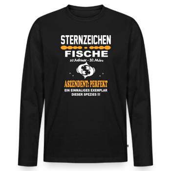 Sternzeichen Fische – Aszendent Perfekt - Männer Premium Bio Langarmshirt - Schwarz - Vorne - Nico (187cm)