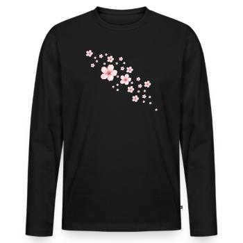 Delicate Cherry Blossoms Illustration - Men's Premium Organic Long Sleeve Shirt - black - Front - Nico (187cm)