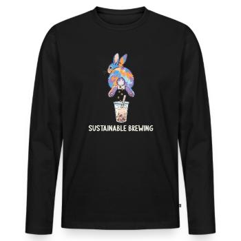 Bubble Tea Boba Drôle de Lapin mignon - T-shirt manches longues Premium bio Homme - noir - Devant - Nico (187cm)