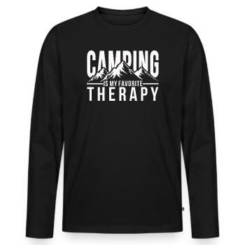 Le camping est ma thérapie préférée - T-shirt manches longues Premium bio Homme - noir - Devant - Nico (187cm)