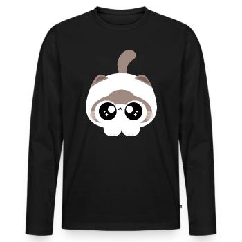 Chat Kawaii aux yeux étoilés - T-shirt manches longues Premium bio Homme - noir - Devant - Nico (187cm)
