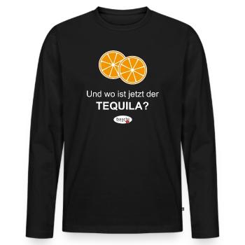Wo ist jetzt der Tequila? - Männer Premium Bio Langarmshirt - Schwarz - Vorne - Nico (187cm)