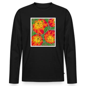 Goldene Rosen auf Crimson Ground - Männer Premium Bio Langarmshirt - Schwarz - Vorne - Nico (187cm)
