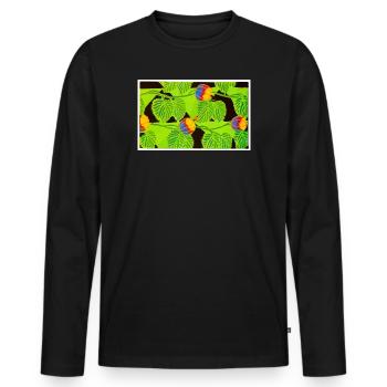 Oiseaux tropicaux et fruits - T-shirt manches longues Premium bio Homme - noir - Devant - Nico (187cm)