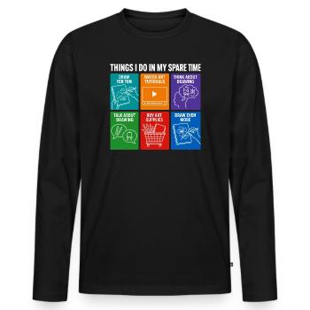 Choses drôles que je fais pendant mon temps libre en dessinant de l’art - T-shirt manches longues Premium bio Homme - noir - Devant - Nico (187cm)