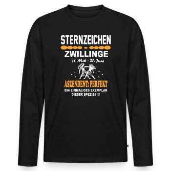Sternzeichen Zwillinge – Aszendent Perfekt - Männer Premium Bio Langarmshirt - Schwarz - Vorne - Nico (187cm)