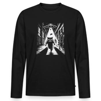Fusée des Gardiens du raton laveur OVNI sous un lampadaire - T-shirt manches longues Premium bio Homme - noir - Devant - Nico (187cm)