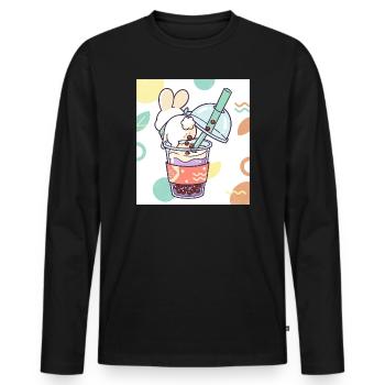 Bubble Tea Boba Drôle de Lapin mignon - T-shirt manches longues Premium bio Homme - noir - Devant - Nico (187cm)