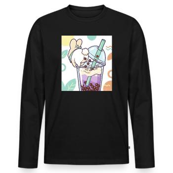 Bubble Tea Boba Drôle de Lapin mignon - T-shirt manches longues Premium bio Homme - noir - Devant - Nico (187cm)