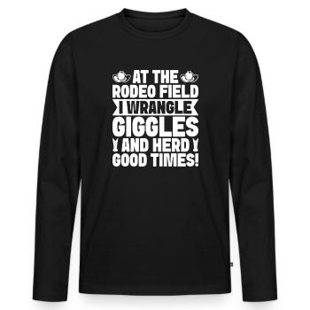 Rires à cheval de rodéo et bons moments de troupeau - T-shirt manches longues Premium bio Homme - noir - Devant - Nico (187cm)