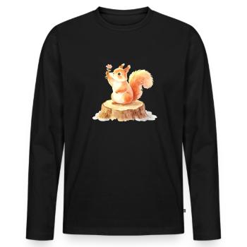 Un mignon écureuil fleuri dans la forêt printanière - T-shirt manches longues Premium bio Homme - noir - Devant - Nico (187cm)