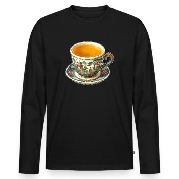 Thé dans une tasse chinoise - T-shirt manches longues Premium bio Homme - noir - Devant - Nico (187cm)