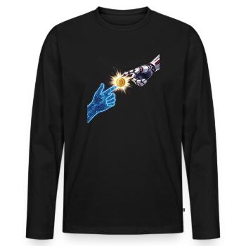 Création de Bitcoin - T-shirt Crypto Art - T-shirt manches longues Premium bio Homme - noir - Devant - Nico (187cm)