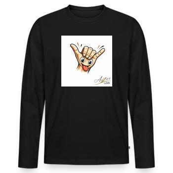 Shaka Hand Cartoon with Tongue - Men's Premium Organic Long Sleeve Shirt - black - Front - Nico (187cm)