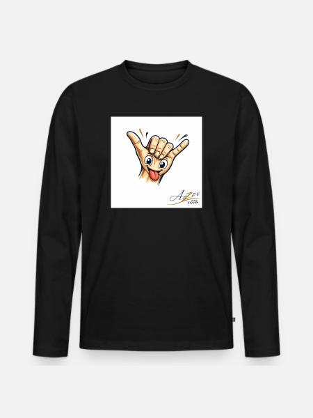 Cartone animato di Shaka Hand con la lingua - Maglia a manica lunga ecologica premium da uomo - nero