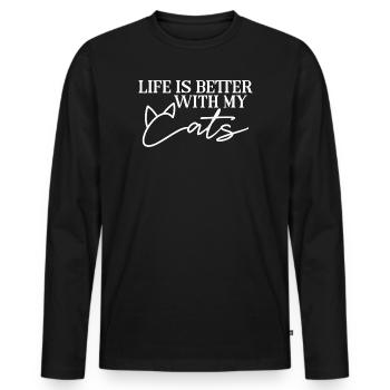 La vie est meilleure avec des chats, des chats, des mamans, des chats, des pères de chats - T-shirt manches longues Premium bio Homme - noir - Devant - Nico (187cm)