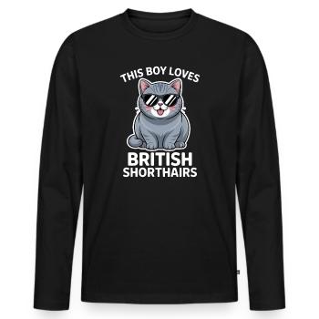 Dictons britanniques à poil court : cadeau drôle de chat - T-shirt manches longues Premium bio Homme - noir - Devant - Nico (187cm)