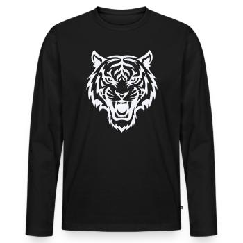 Motif stylisé de tête de tigre - T-shirt manches longues Premium bio Homme - noir - Devant - Nico (187cm)