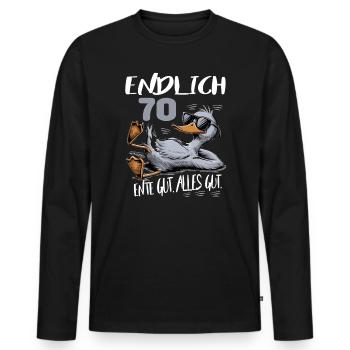 Geburtstag Ente Gut Alles Gut 70 Jahre Comic - Männer Premium Bio Langarmshirt - Schwarz - Vorne - Nico (187cm)