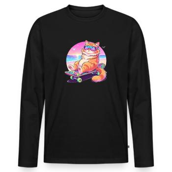 Cat Skateboard Sunglasses - Men's Premium Organic Long Sleeve Shirt - black - Front - Nico (187cm)