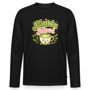Charme Matcha Mood Latte - T-shirt manches longues Premium bio Homme - noir - Devant - Nico (187cm)