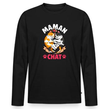 Maman Chat Chats Mignons Cadeau Fête des Mères - T-shirt manches longues Premium bio Homme - noir - Devant - Nico (187cm)