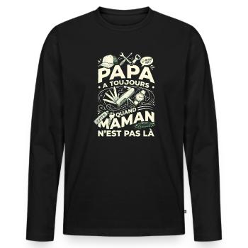 Cadeau Papa Bricoleur Humour Fête des Pères - T-shirt manches longues Premium bio Homme - noir - Devant - Nico (187cm)