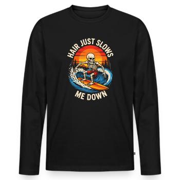 Les cheveux me ralentissent juste Squelette Surfeur chauve - T-shirt manches longues Premium bio Homme - noir - Devant - Nico (187cm)