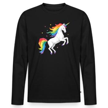 Licorne arc-en-ciel géométrique - T-shirt manches longues Premium bio Homme - noir - Devant - Nico (187cm)