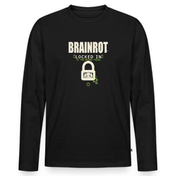 Brainrot eingesperrt - Männer Premium Bio Langarmshirt - Schwarz - Vorne - Nico (187cm)