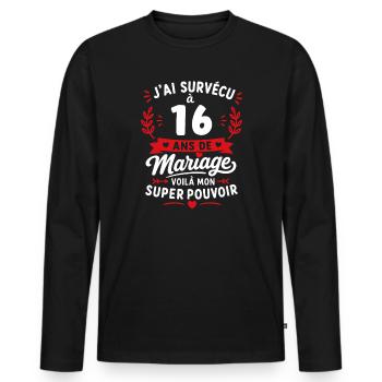 Survivante des 16 ans de mariage - T-shirt manches longues Premium bio Homme - noir - Devant - Nico (187cm)