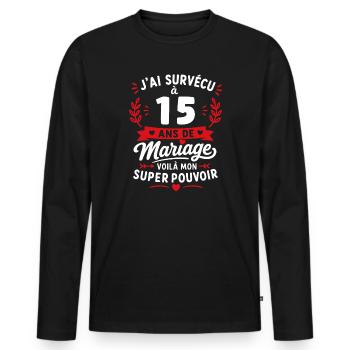 Survivre 15 ans de mariage : super pouvoir - T-shirt manches longues Premium bio Homme - noir - Devant - Nico (187cm)
