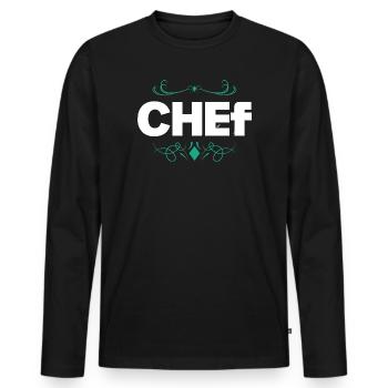 Logo du chef aux lignes ornementales élégantes - T-shirt manches longues Premium bio Homme - noir - Devant - Nico (187cm)