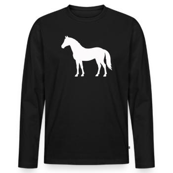 Silhouette du cheval en blanc sur fond noir - T-shirt manches longues Premium bio Homme - noir - Devant - Nico (187cm)