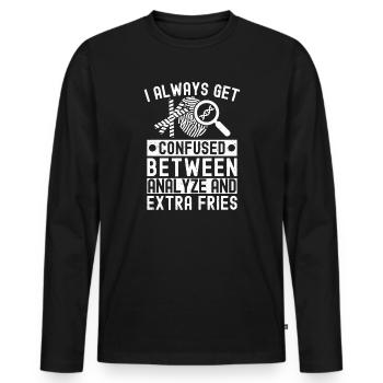 Forensic Analyst Confused Analyze & Extra Fries - Men's Premium Organic Long Sleeve Shirt - black - Front - Nico (187cm)