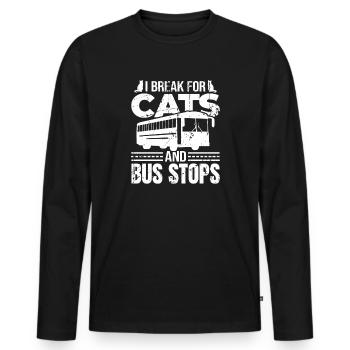 I brake for cats and bus stops - Men's Premium Organic Long Sleeve Shirt - black - Front - Nico (187cm)
