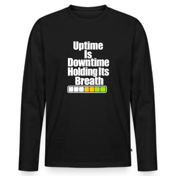 Funny Sysadmin Uptime Joke, IT Guy Server Humor - Men's Premium Organic Long Sleeve Shirt - black - Front - Nico (187cm)