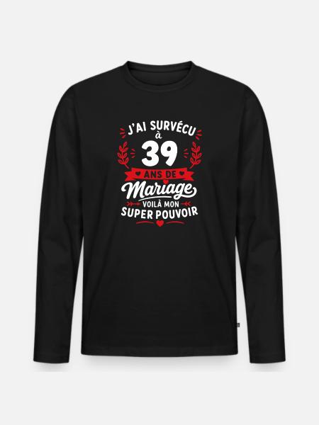 Survivre à 39 ans de mariage - T-shirt manches longues Premium bio Homme - noir