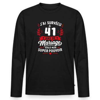 41 ans de mariage: super pouvoir - T-shirt manches longues Premium bio Homme - noir - Devant - Nico (187cm)