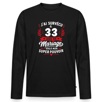 33 Ans de Mariage : Mon Super Pouvoir - T-shirt manches longues Premium bio Homme - noir - Devant - Nico (187cm)